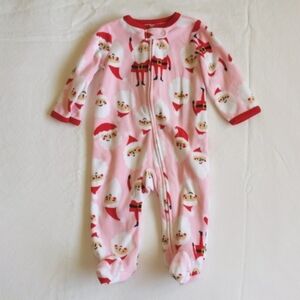 carter's pink santa fleece zipper footie sleeper pajamas 6 months baby girl